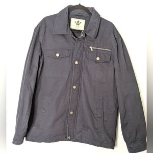 WenVen Men's Cotton Canvas Military Style Lapel Jacket Black Size Large